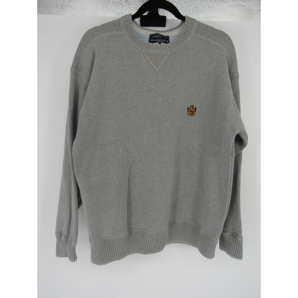 Woods & Gray Sweater Mens Large Gray Cotton Crewneck‎ Crest Knit Pullover Y2K